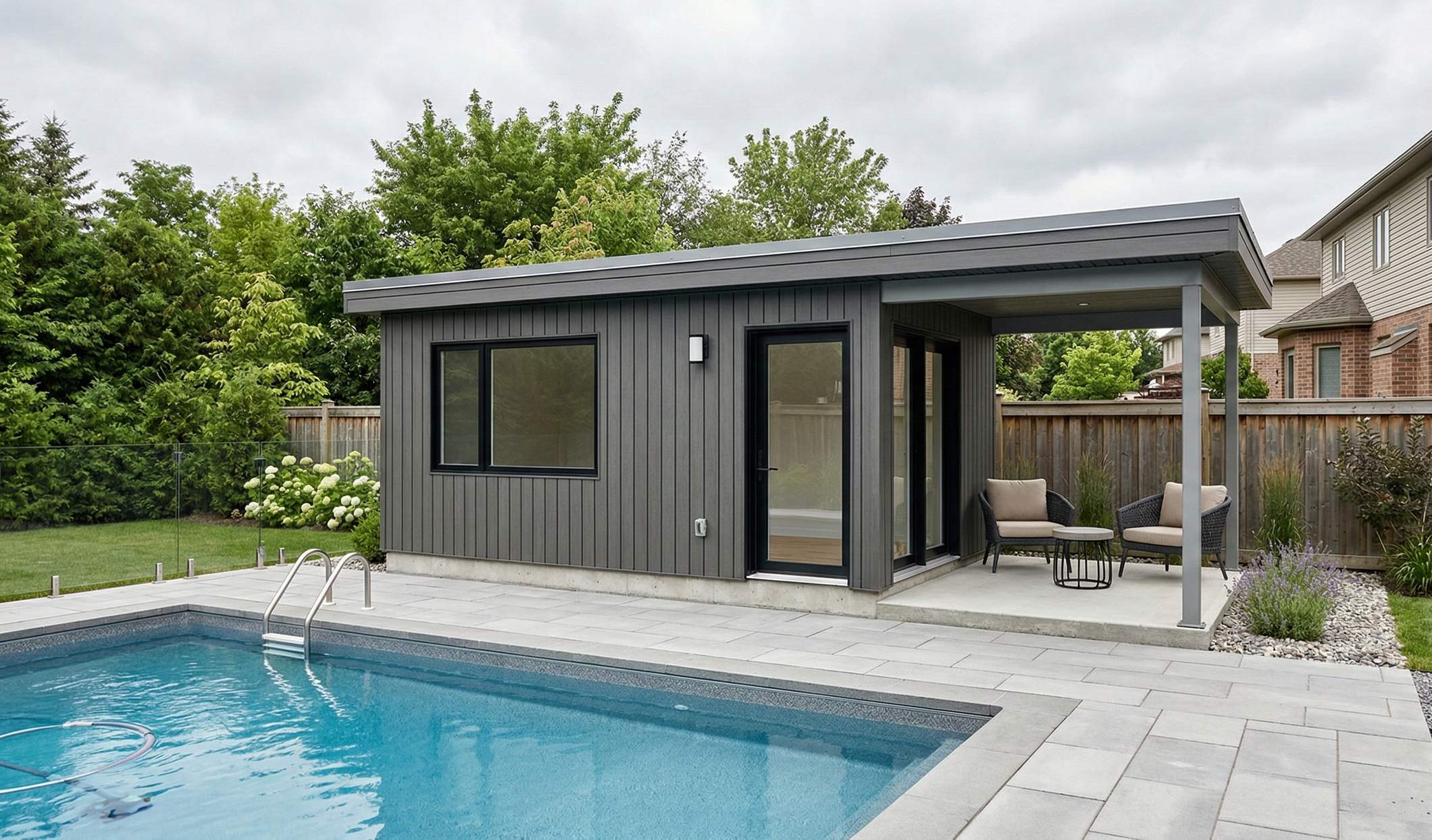 Modern grey pool house