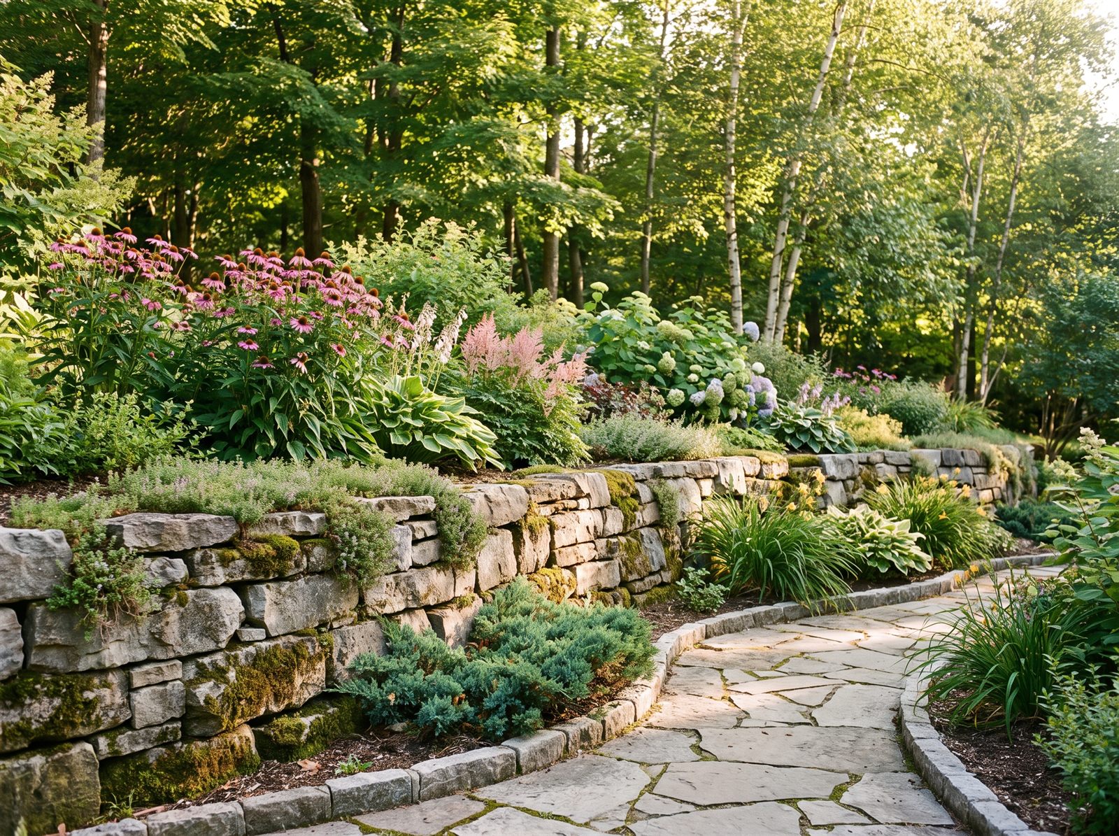 Natural stone and armour stone retaining wall in Chelsea