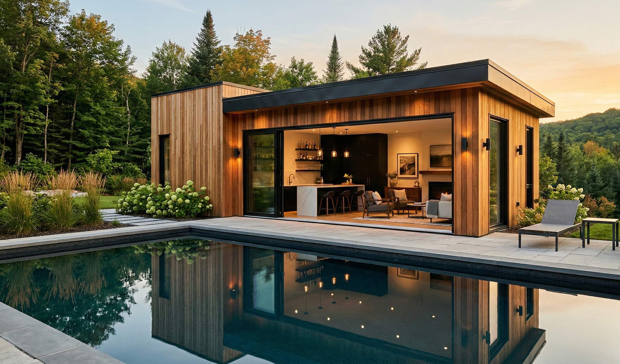 Cedar pavilion at sunset